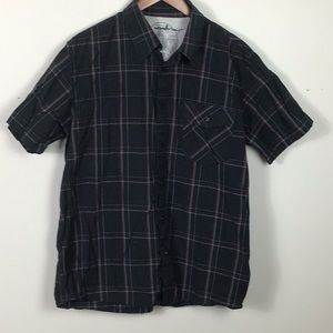 Wonderwall black plaid button front shirt large